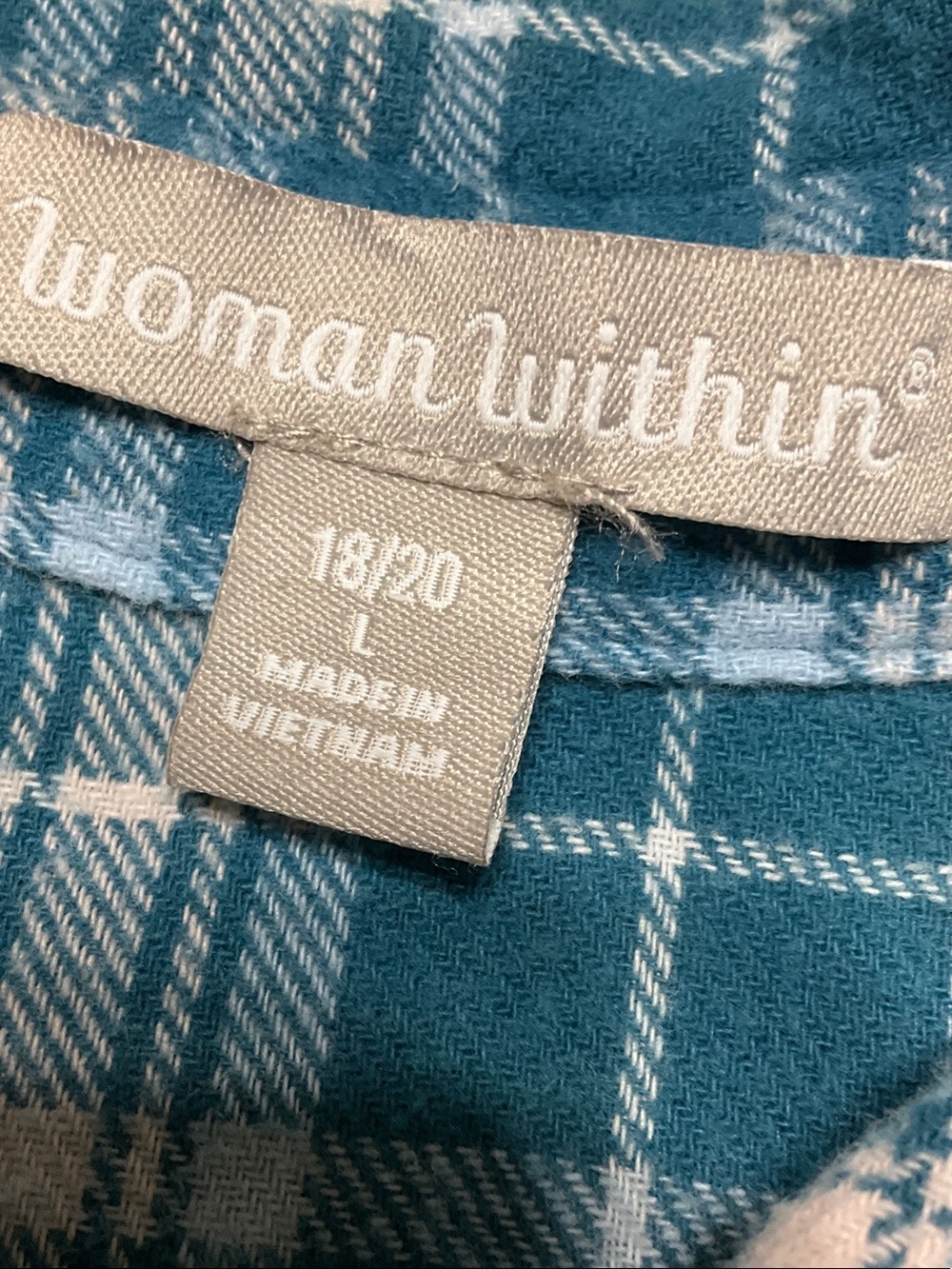 Woman Within Teal Plaid Flannel with Applied Quilt - Picture 3 of 8